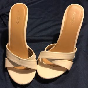 White Aldo 3” heel Sandals